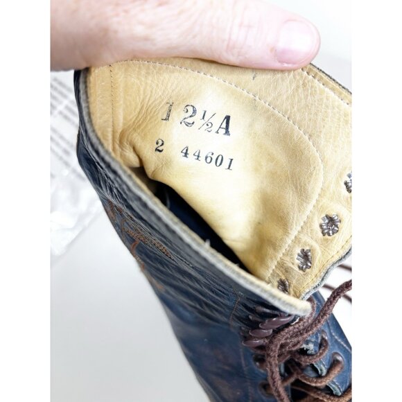 VTG Hondo Sz 12.5 A  Narrow Men Lace Up Boots Leather Brown/Blue GUC main image 10